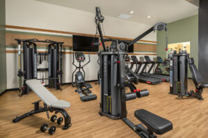 modern fitness center with cardio equipment and free weights