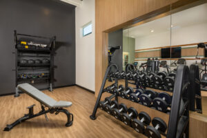 free weights at the Delhaven Pointe fitness center